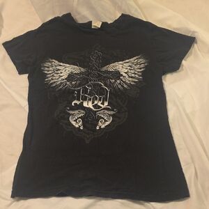 RED Black Graphic T-Shirt with Wing Design